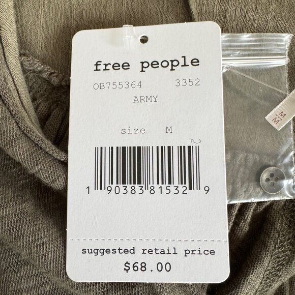 FREE PEOPLE Aster Henley Top in Army NWT - Picture 8 of 11